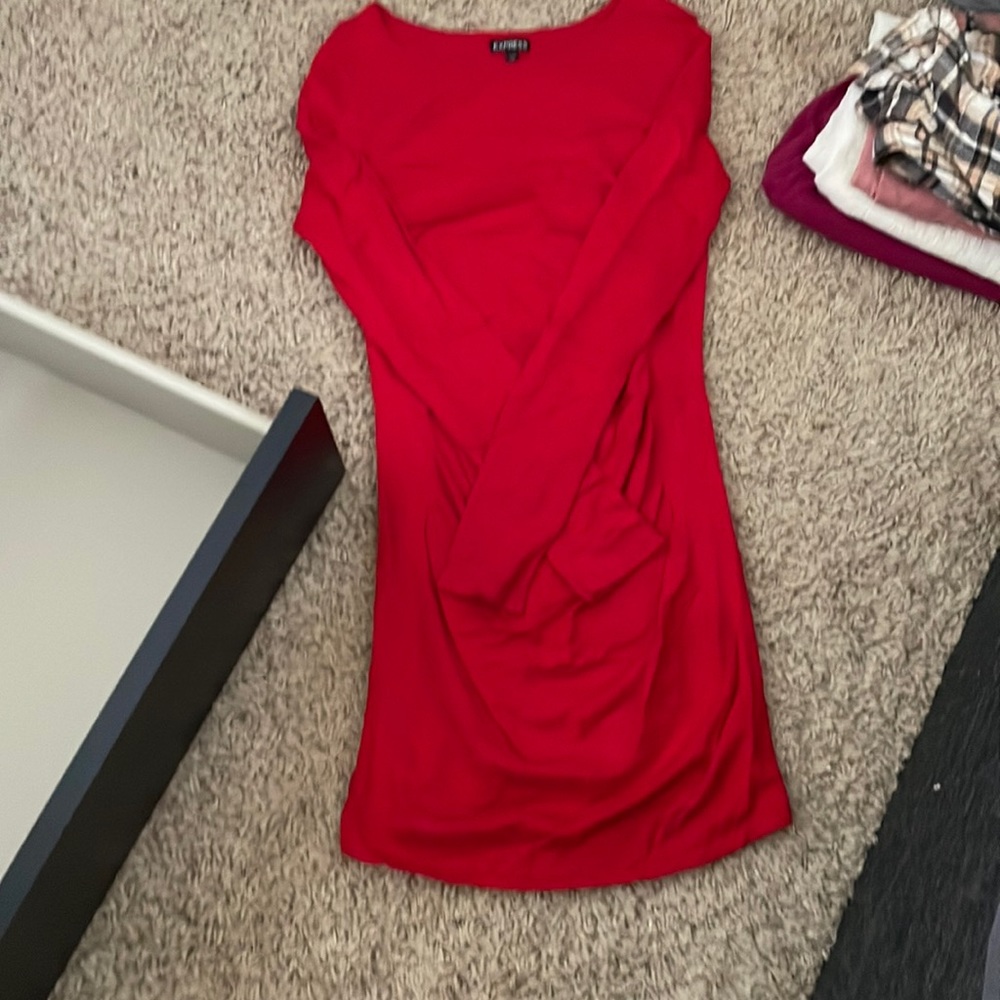 Express long sleeve red dress